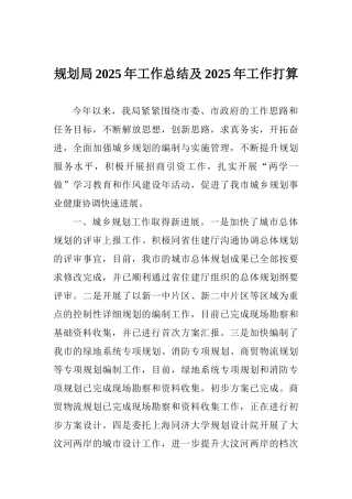 规划局2025年工作总结及2025年工作打算