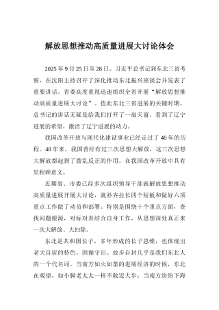 解放思想推动高质量发展大讨论体会