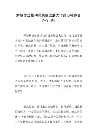 解放思想推动高质量发展大讨论心得体会[审计科]