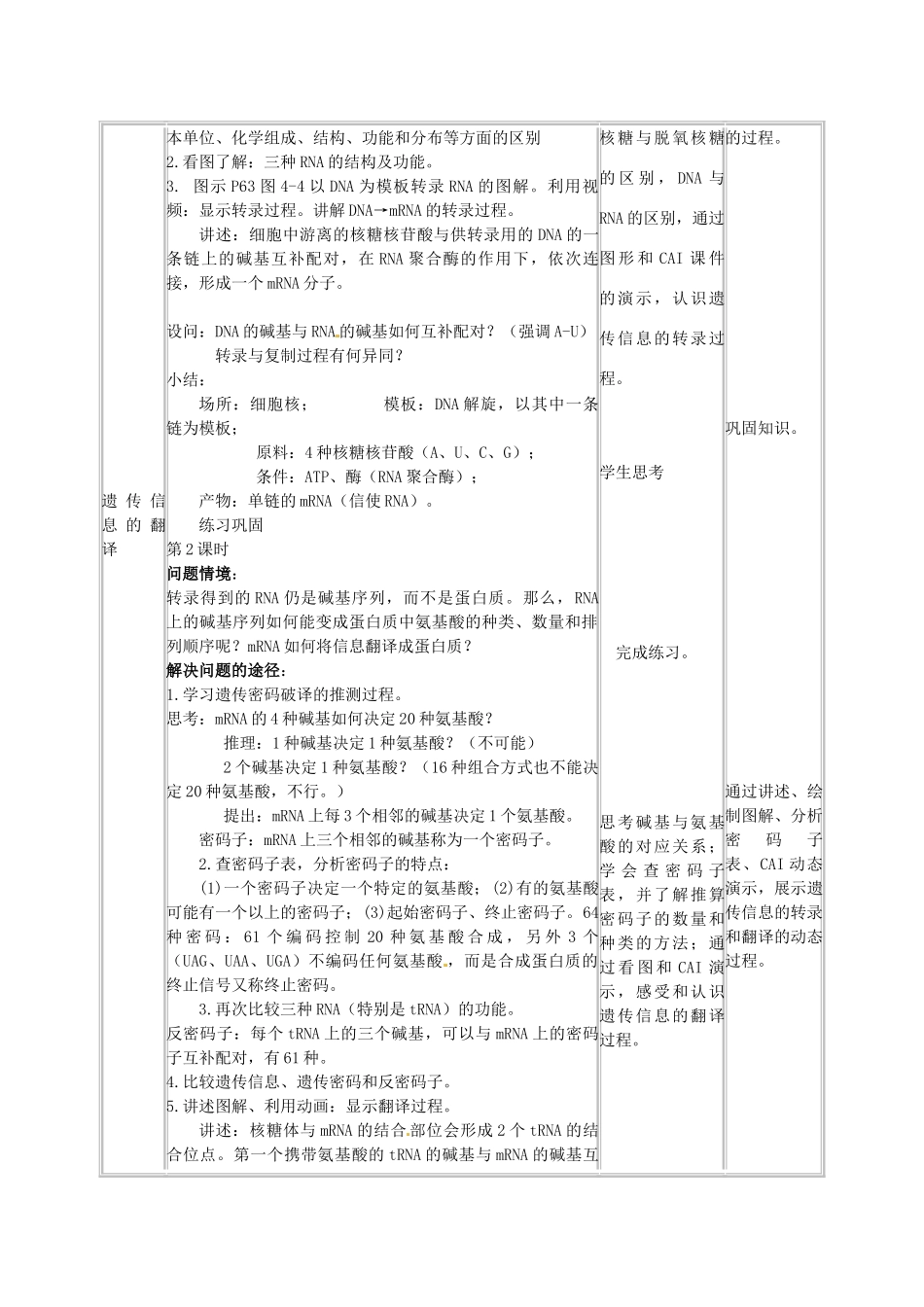 陕西地区2012高中生物复习资料 4.1《基因指导蛋质的合成》教案 新人教版必修2_第2页