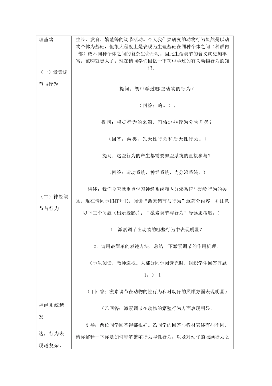 重庆市荣昌安富中学2014届高一生物 人和高等动物生命活动的调节 动物行为产生的生理基础教案_第2页