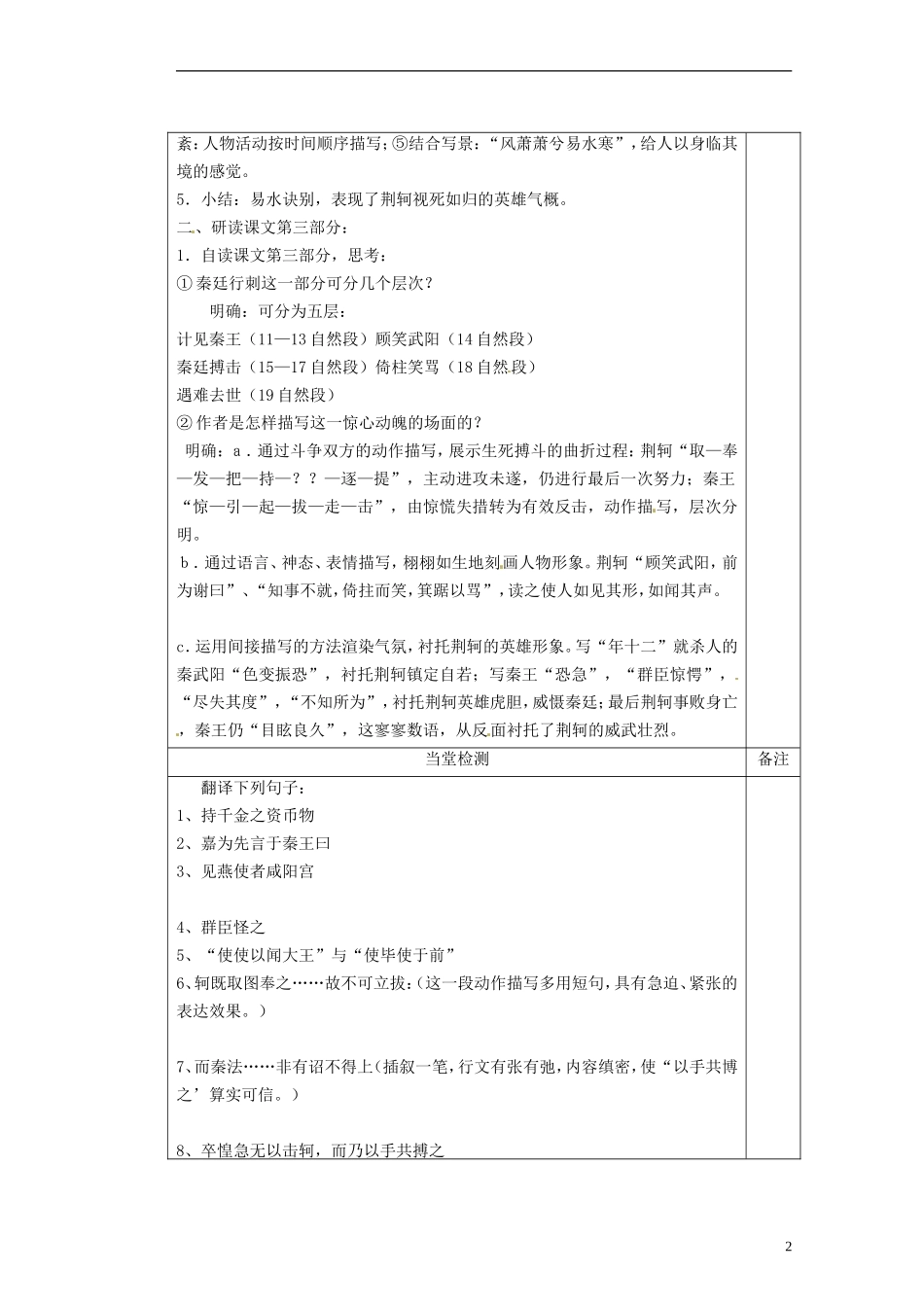 陕西省澄城县寺前中学高一语文 荆轲刺秦王2教学案_第2页