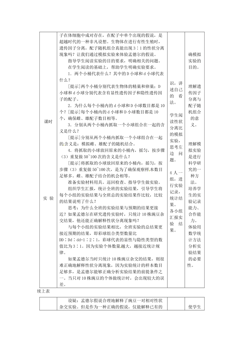 陕西省南郑中学2014高中生物 1.1孟德尔的豌豆杂交实验（一）（第2课时）教案A 新人教版必修2_第2页