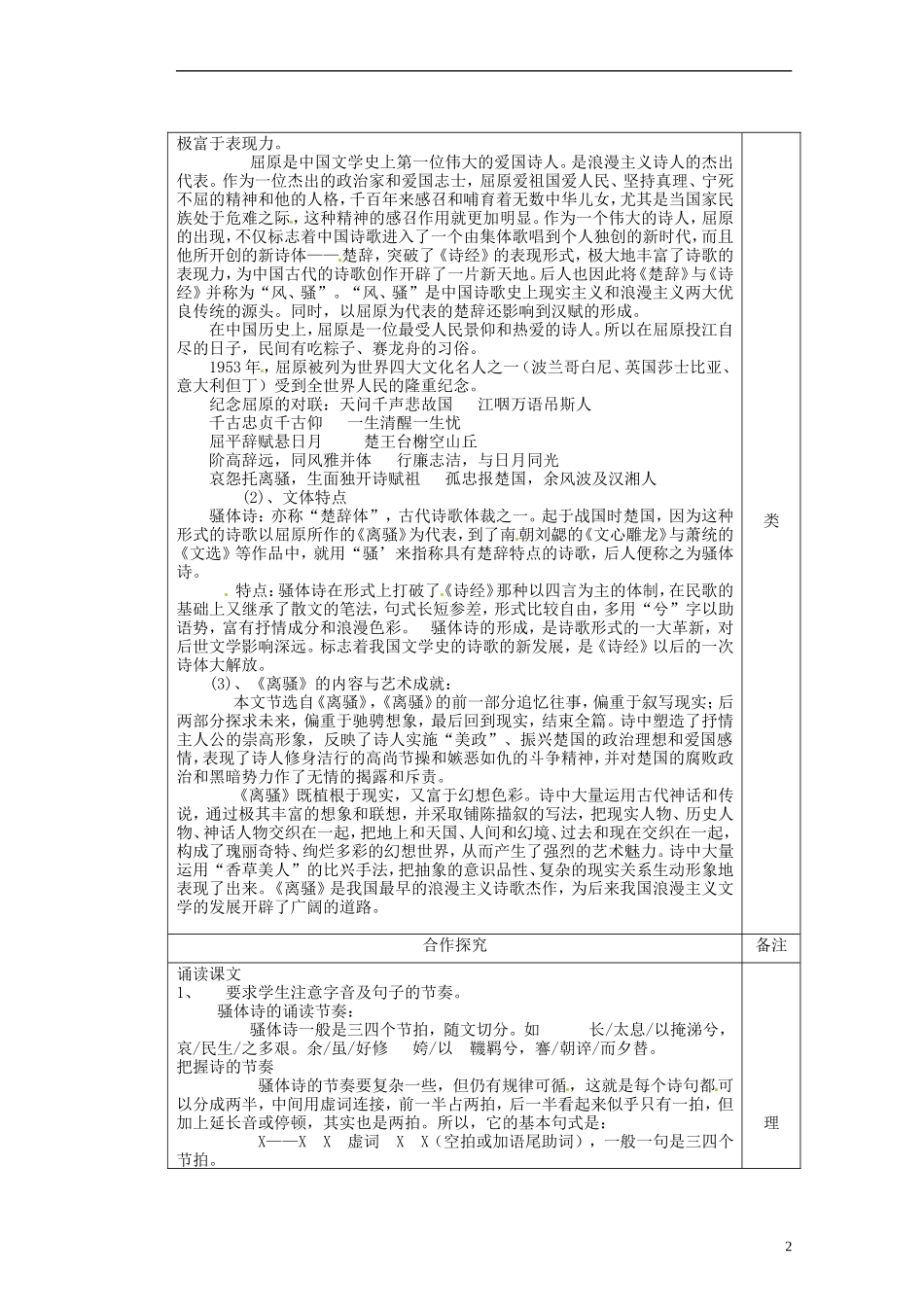 陕西省澄城县寺前中学高一语文 离骚学案1教学案_第2页