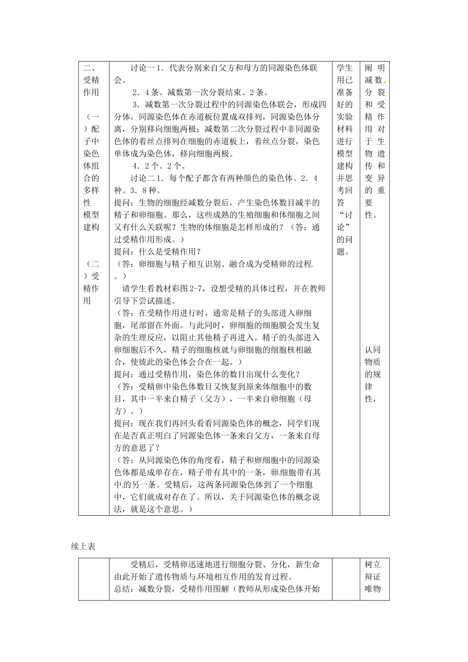 陕西省南郑中学2014高中生物 2.1减数分裂和受精作用（第3课时）教案A 新人教版必修2_第2页