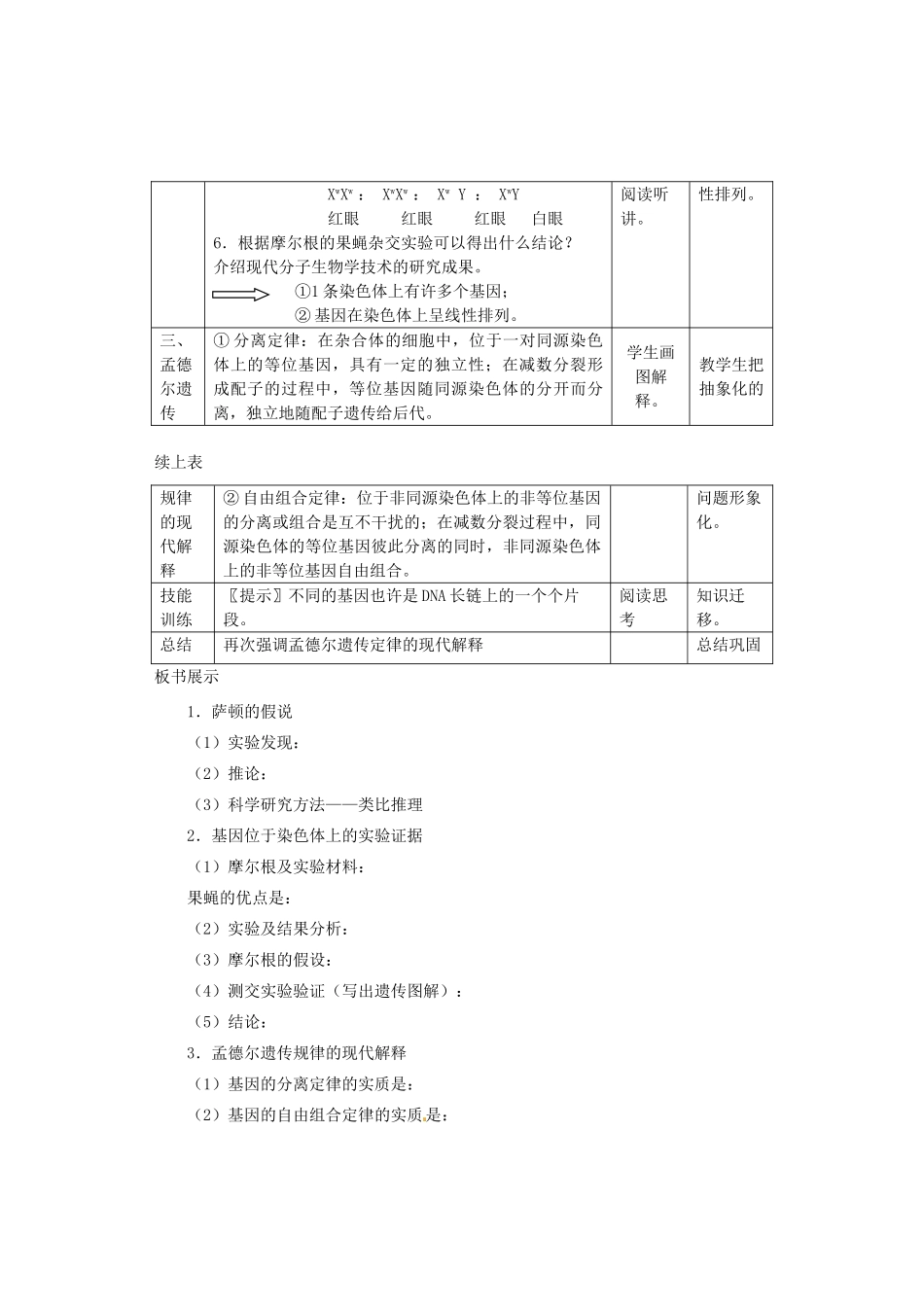 陕西省南郑中学2014高中生物 2.2基因在染色体上教案A 新人教版必修2_第3页