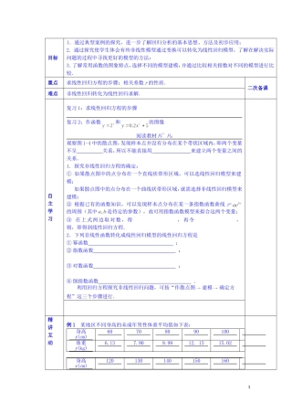 陕西省西安交大阳光中学高中数学 1.1.2 可线性化回归分析学案 新人教版选修1-2