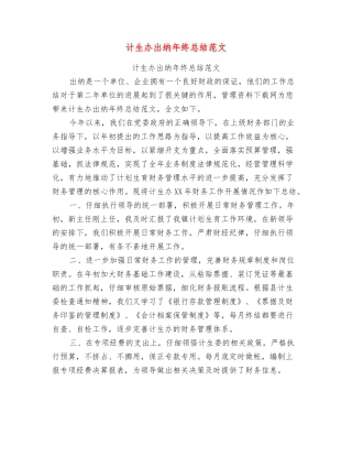 计生办出纳年终总结范文