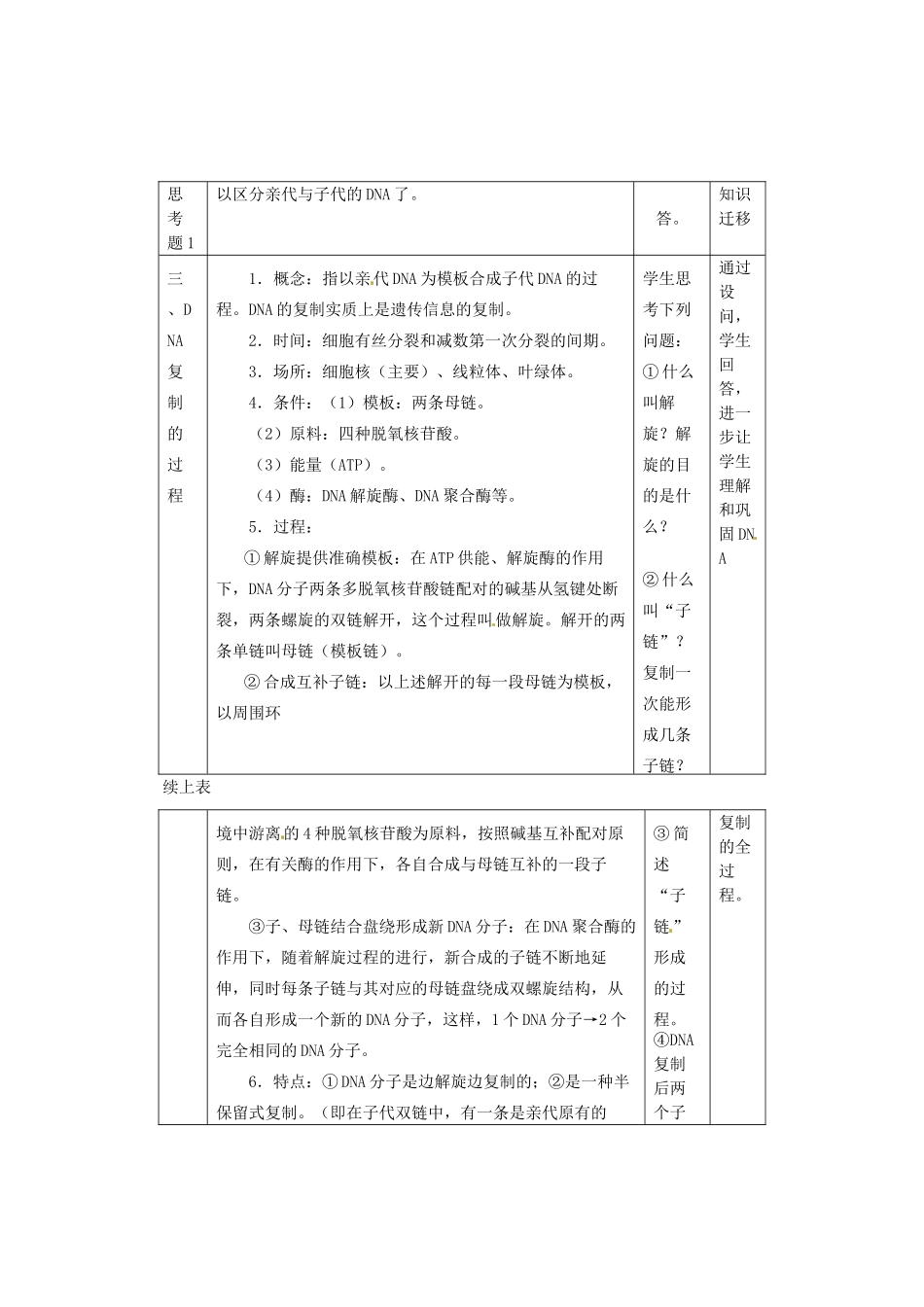陕西省南郑中学2014高中生物 3.3 DN教案A的复制教案A 新人教版必修2_第3页