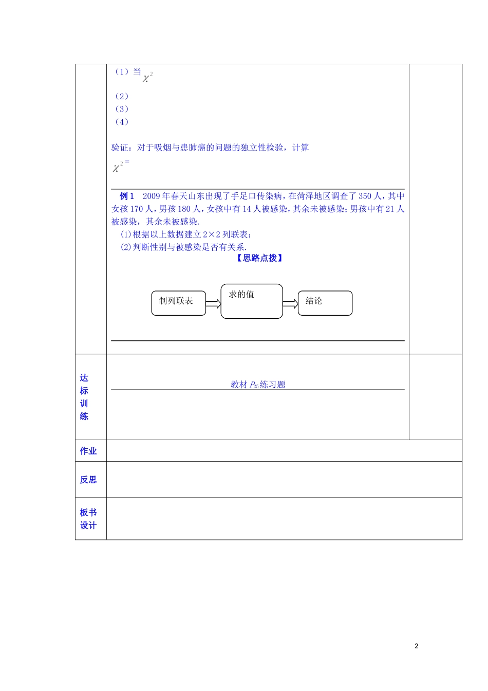 陕西省西安交大阳光中学高中数学 1.2.3 独立性检验的基本思想学案 新人教版选修1-2_第2页