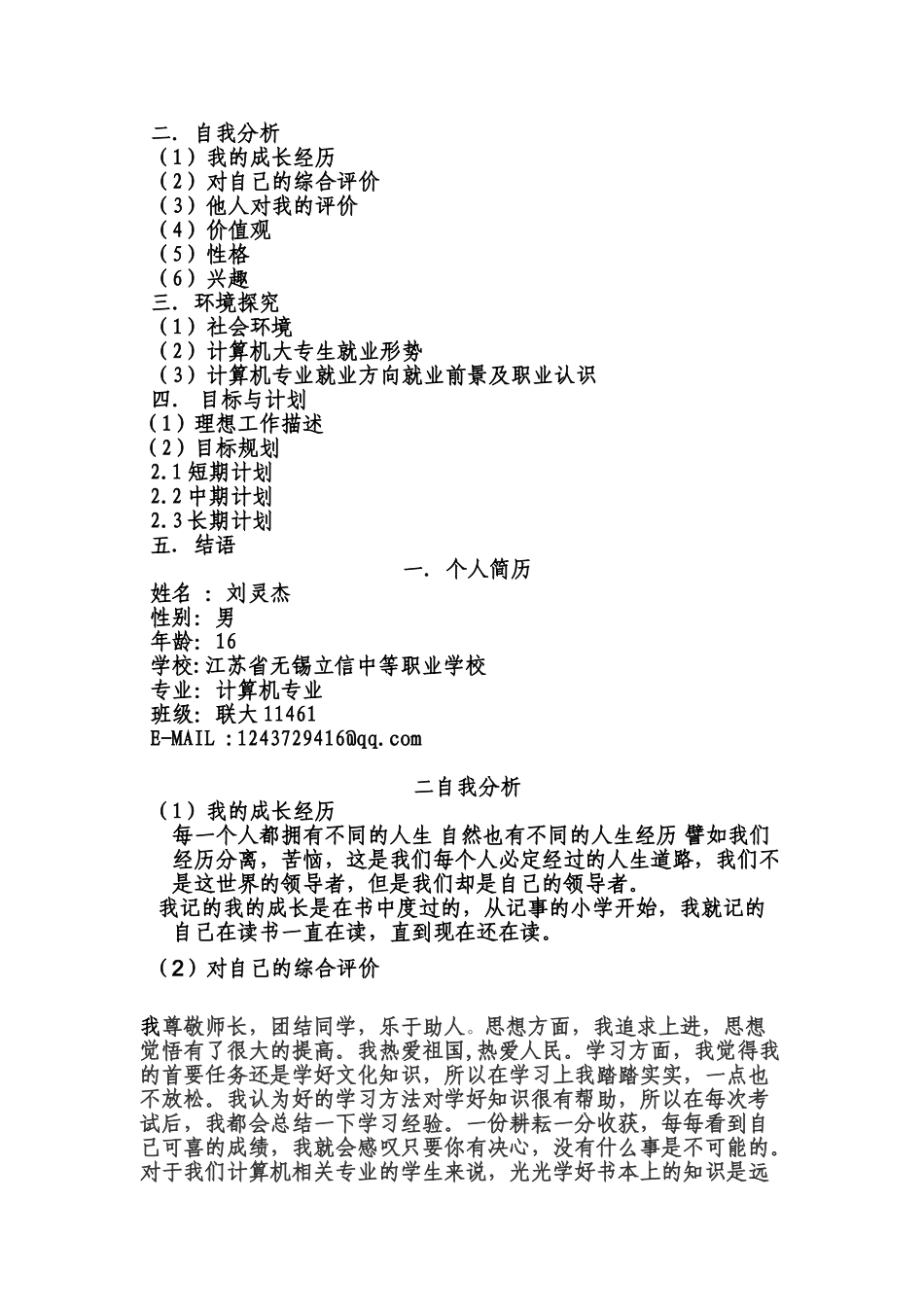 计算机专业大专生职业生涯规划书_第2页