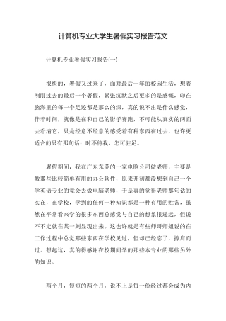 计算机专业大学生暑假实习报告范文