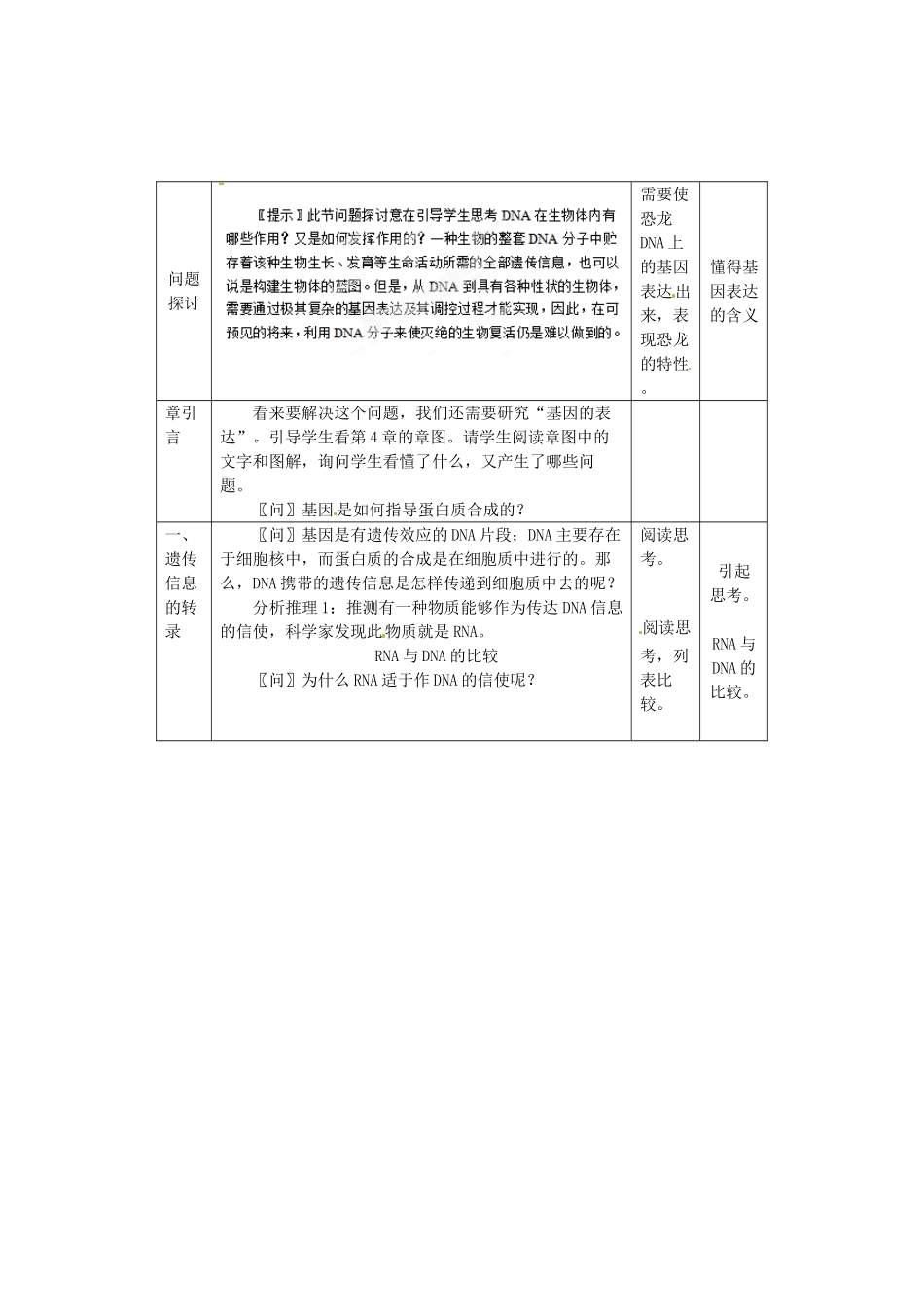 陕西省南郑中学2014高中生物 4.1 基因指导蛋白质的合成（第1课时）教案A 新人教版必修2_第2页