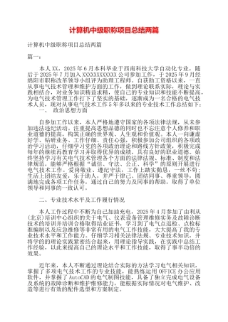 计算机中级职称项目总结两篇——