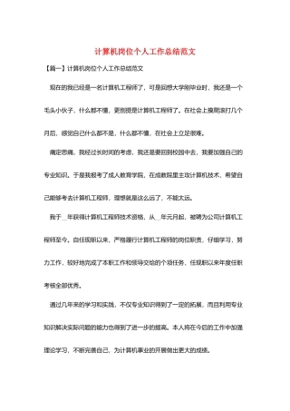 计算机岗位个人工作总结范文
