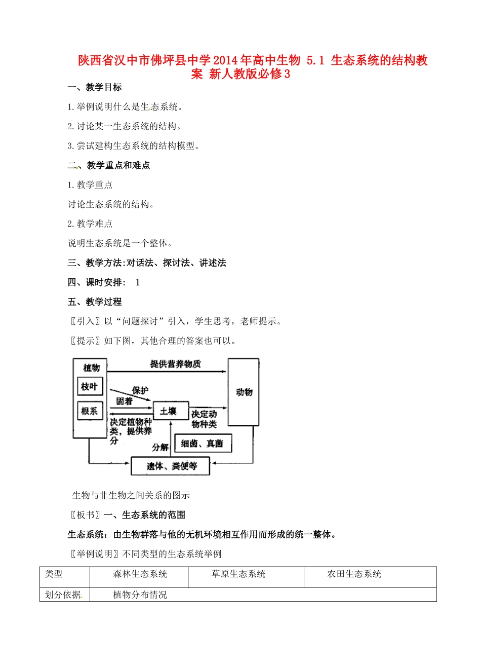 陕西省汉中市佛坪县中学2014年高中生物 5.1 生态系统的结构教案 新人教版必修3_第1页