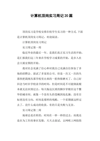 计算机顶岗实习周记20篇