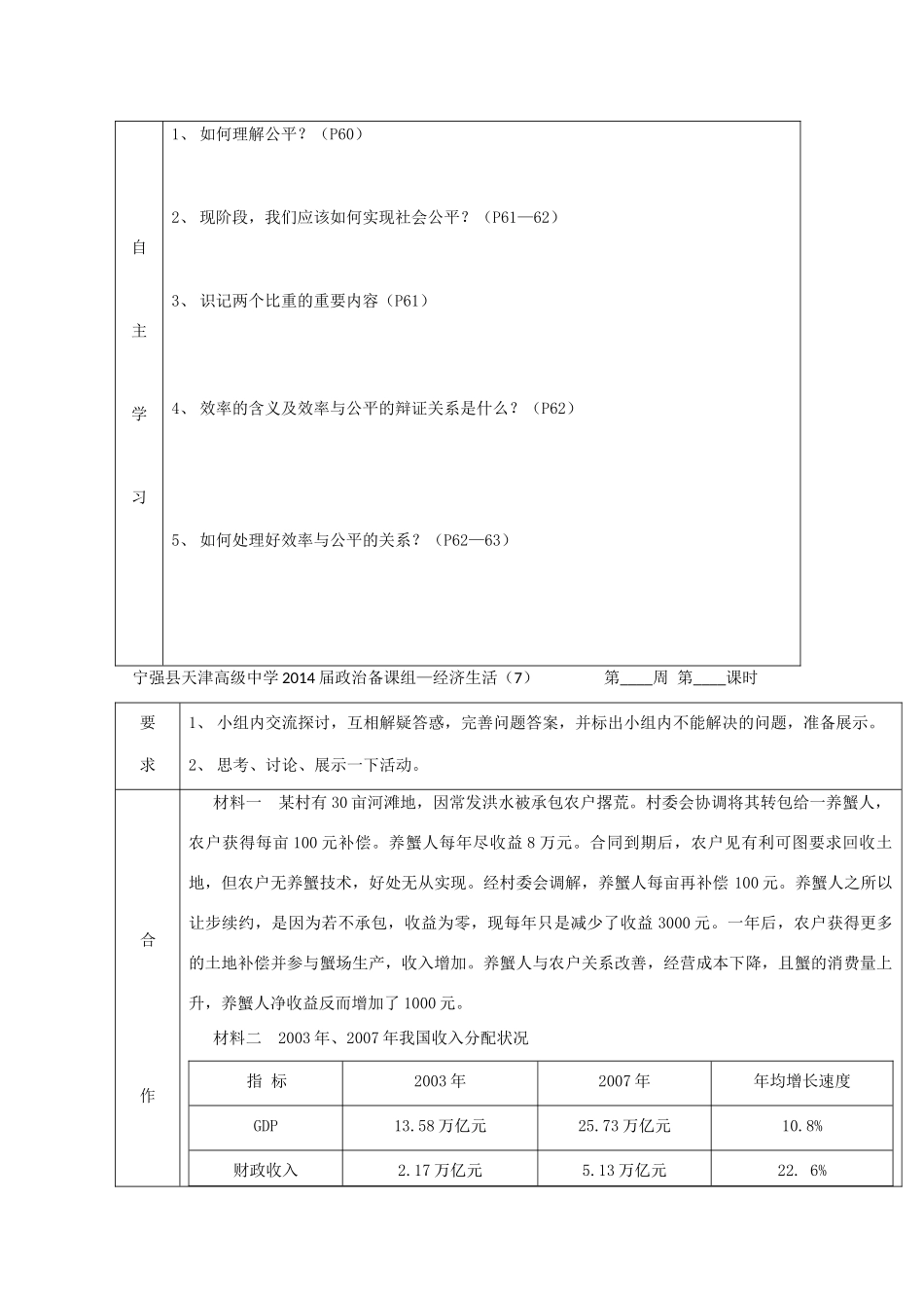 陕西省宁强县天津高级中学高一政治 7.2收入分配与社会公平学案_第2页