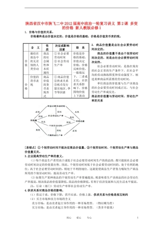 陕西省汉中市陕飞二中2012届高中政治一轮复习讲义 第2课 多变的价格 新人教版必修1