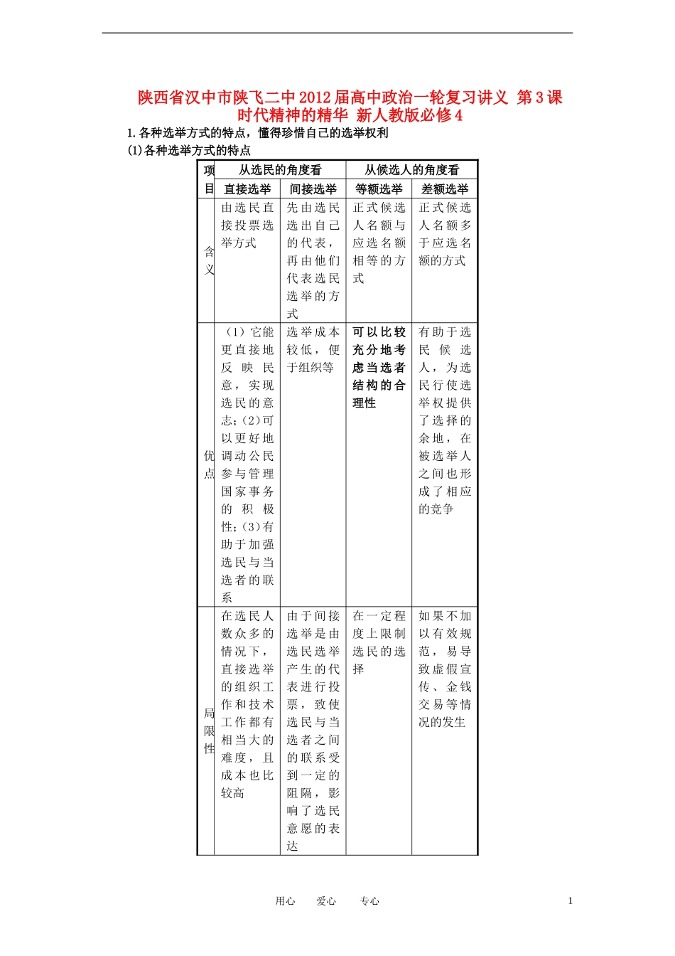 陕西省汉中市陕飞二中2012届高中政治一轮复习讲义 第2课 我国公民的政治参与 新人教版必修2_第1页