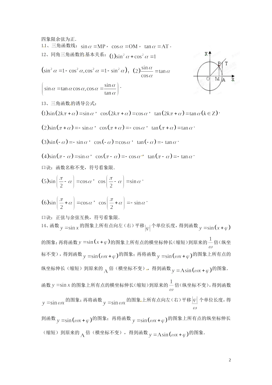 陕西省三原县北城中学高中数学 知识网络 新人教A版必修4_第2页