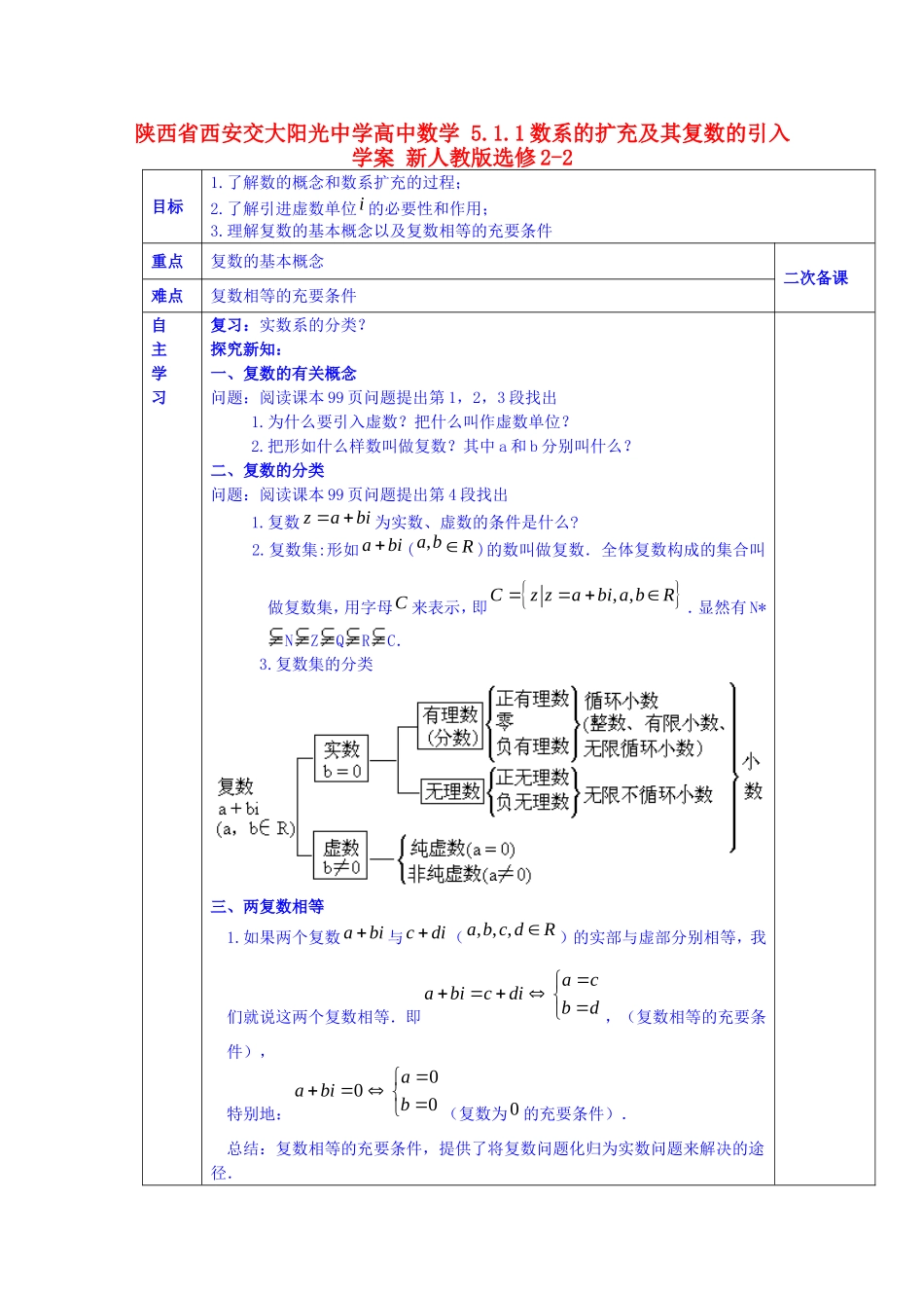 陕西省西安交大阳光中学高中数学 5.1.1数系的扩充及其复数的引入学案 新人教版选修2-2_第1页