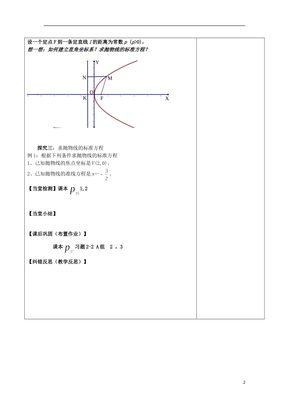 陕西省延长县中学高二数学 抛物线的标准方程1导学案_第2页