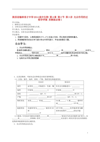 陕西省榆林育才中学2014高中生物 第4章 第2节 第3讲 光合作用的过程导学案 苏教版必修1
