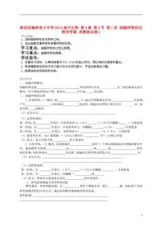 陕西省榆林育才中学2014高中生物 第4章 第3节 第1讲 细胞呼吸的过程导学案 苏教版必修1