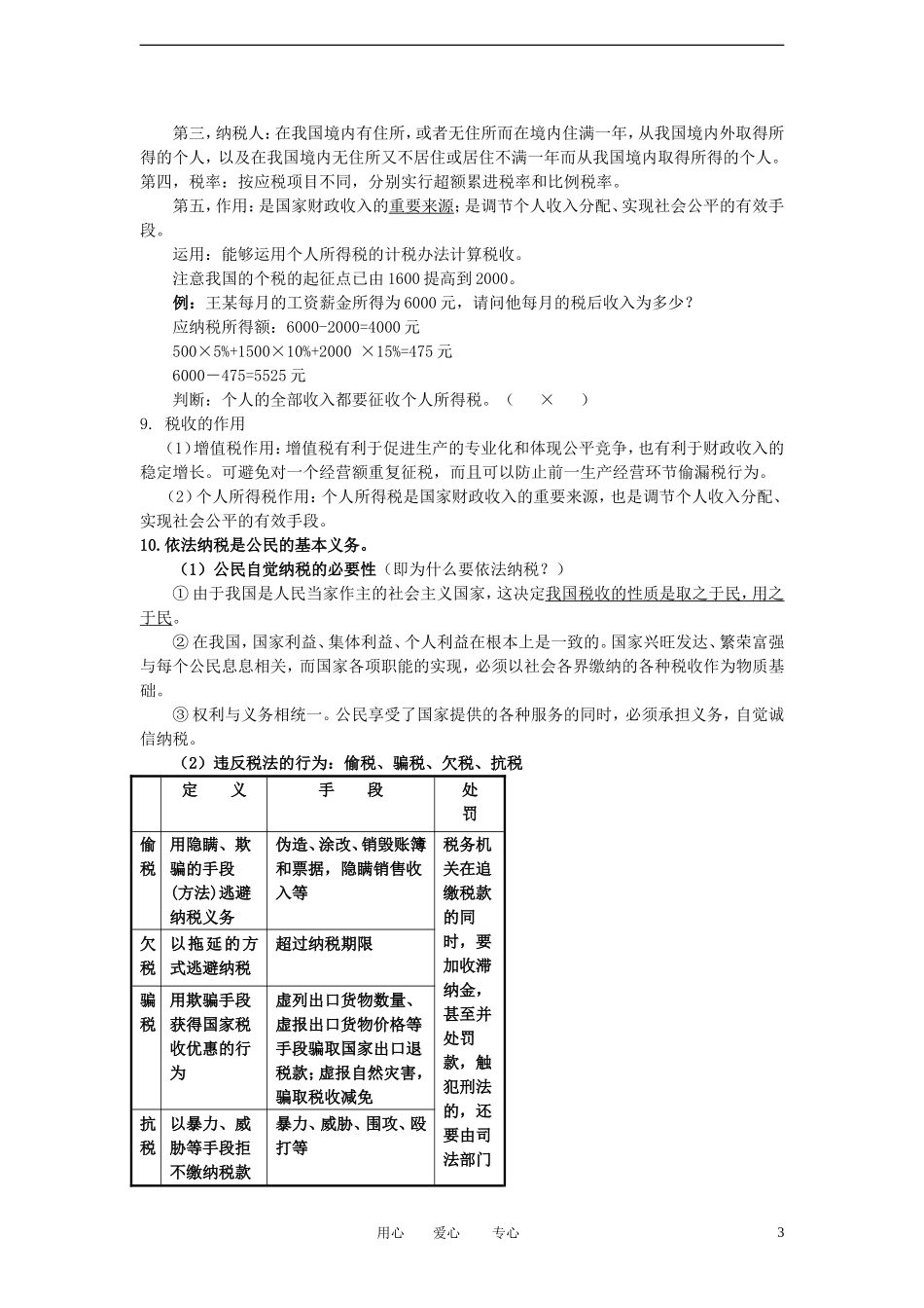 陕西省汉中市陕飞二中2012届高中政治一轮复习讲义 第8课 财政与税收 新人教版必修1_第3页