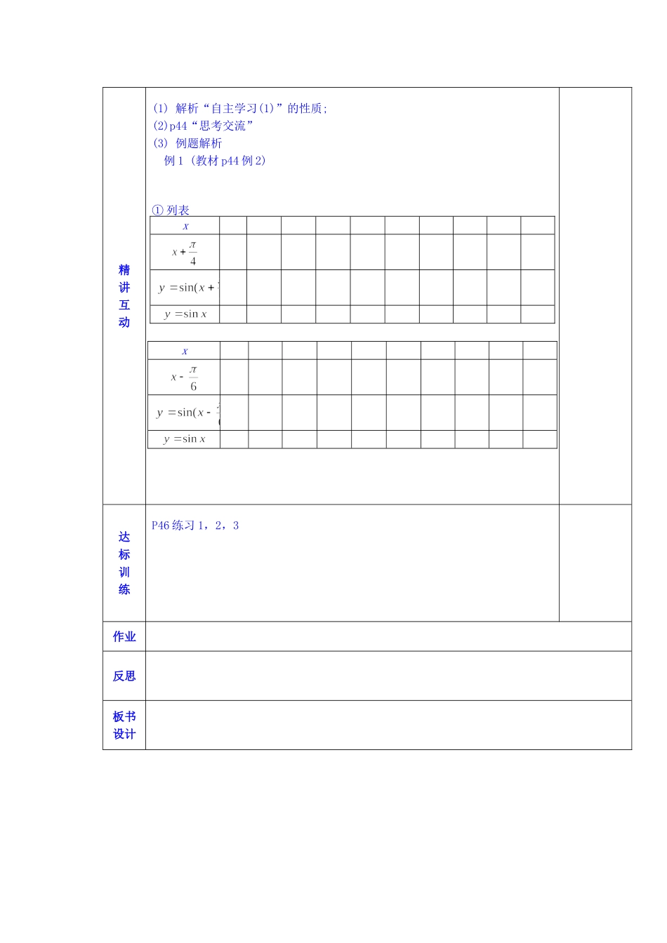 陕西省西安交大阳光中学高中数学 第一章 y=Asin(wx+)的图像(第1课时)学案 新人教版必修4_第2页