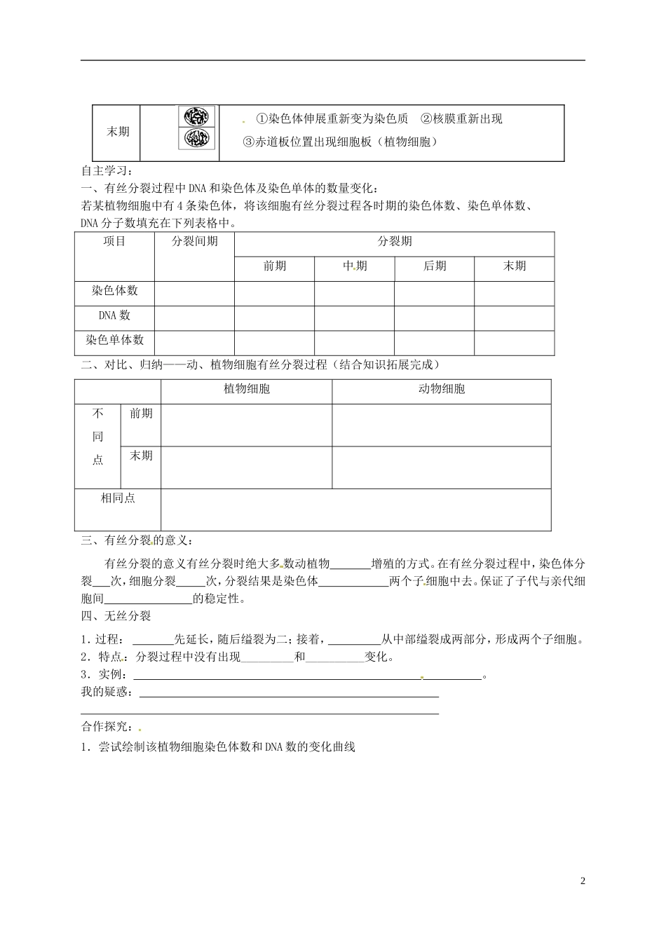 陕西省榆林育才中学2014高中生物 第5章 第1节 第2讲 细胞增殖导学案 苏教版必修1_第2页