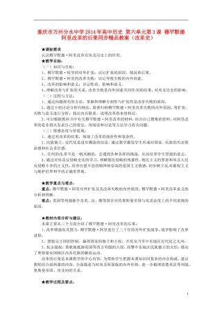 重庆市万州分水中学2014年高中历史 第六单元第3课 穆罕默德 阿里改革的后果同步精品教案（改革史）