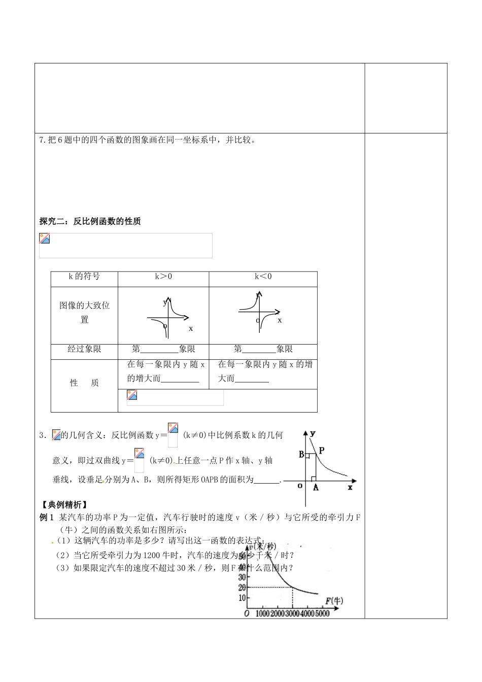陕西省延长县中学高一数学 反比例函数导学案_第2页