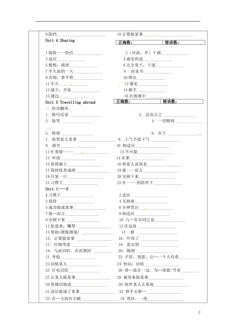 陕西省西安交大阳光中学高中英语 Revision for words1导学案（学生版）新人教版选修7_第2页