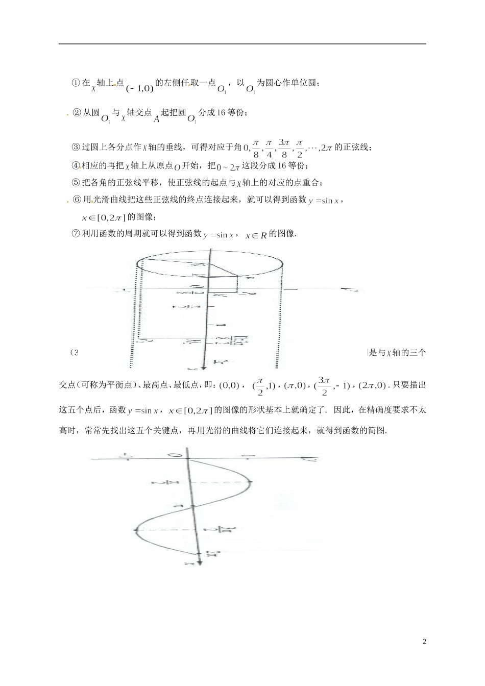 陕西省榆林育才中学高中数学 第1章《三角函数》5正弦函数的图像导学案 北师大版必修4_第2页