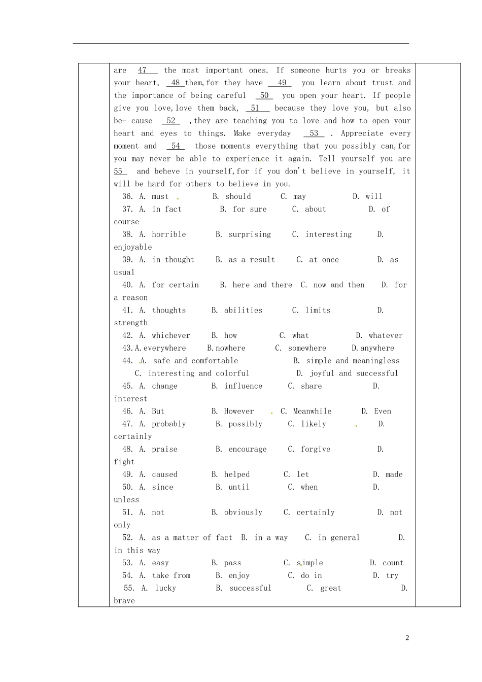 陕西省西安交大阳光中学高中英语 Unit 1 Living well Revision导学案（教师版）新人教版选修7_第2页