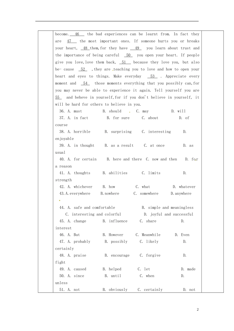 陕西省西安交大阳光中学高中英语 Unit 1 Living well Revision导学案（学生版）新人教版选修7_第2页