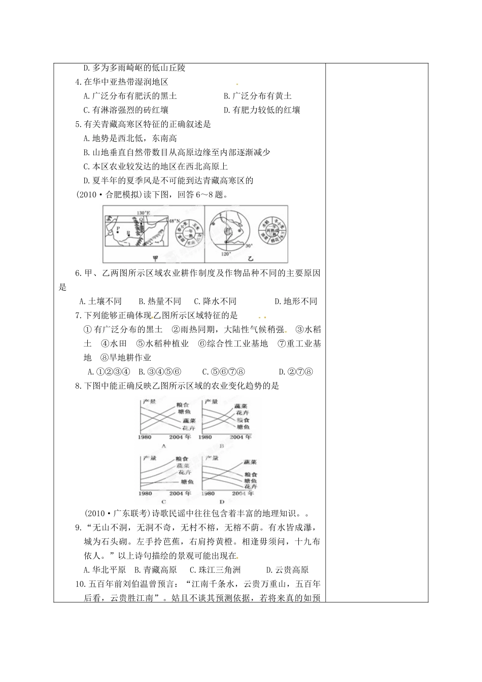 陕西省延长县中学高中地理 区域和区域差异导学案 中图版必修3_第2页