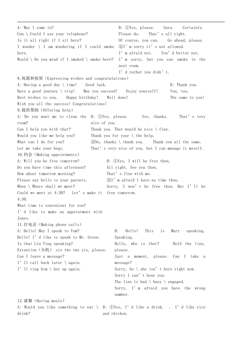 陕西省兴平市秦岭中学2014届高考英语专题复习 情景交际学案_第2页