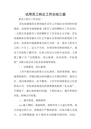 试用员工转正工作总结三篇