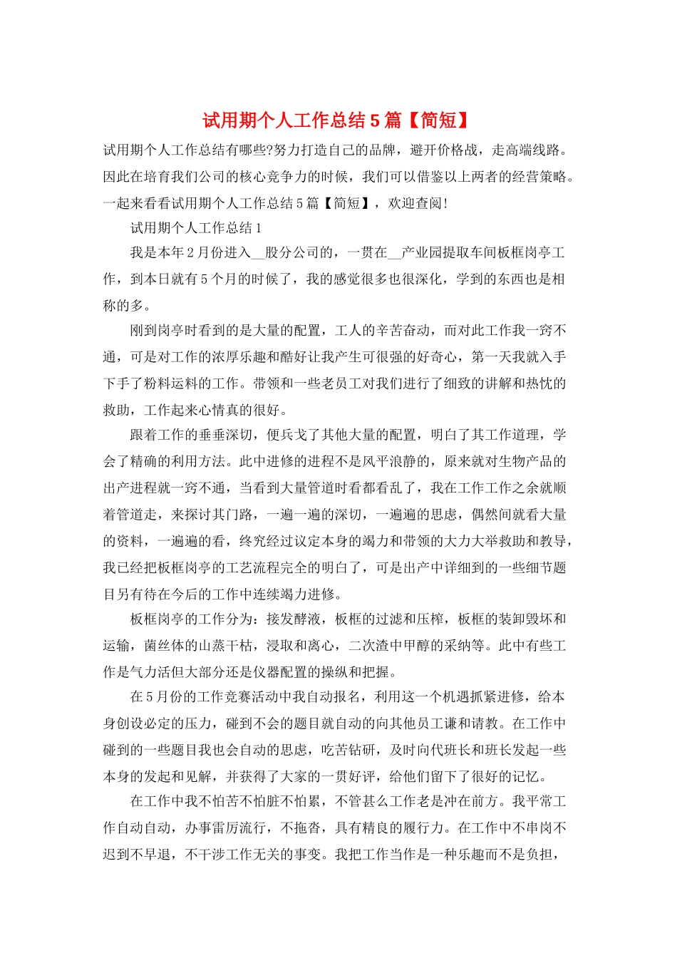 试用期个人工作总结5篇_第1页