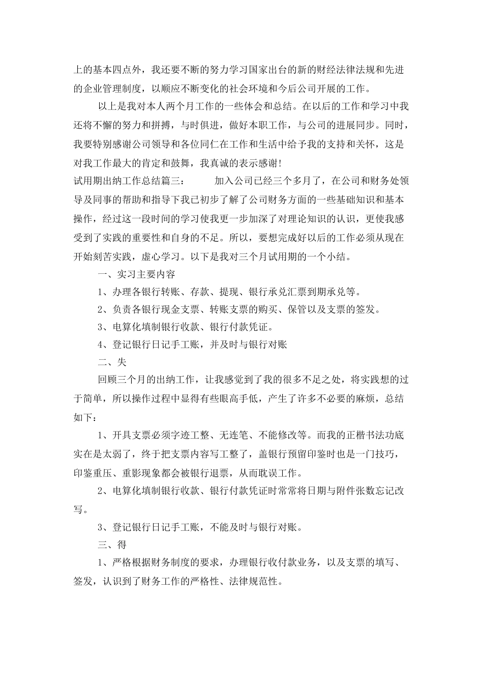 试用期出纳工作总结3篇_第3页