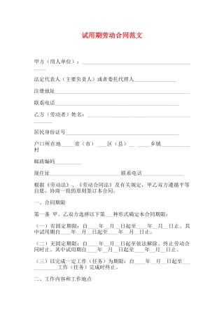 试用期劳动合同范文