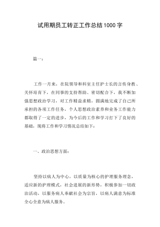 试用期员工转正工作总结1000字