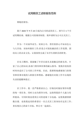 试用期员工述职报告范例