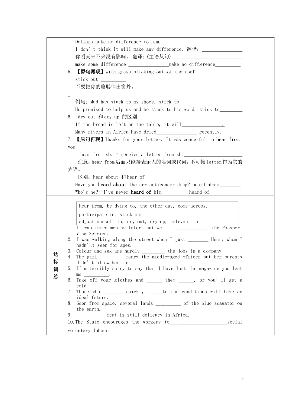 陕西省西安交大阳光中学高中英语 Unit 4 Sharing Language points导学案（学生版）新人教版选修7_第2页