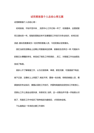 试用期客服个人总结心得五篇