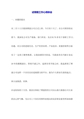 试用期工作心得体会