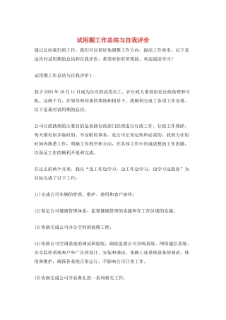 试用期工作总结与自我评价